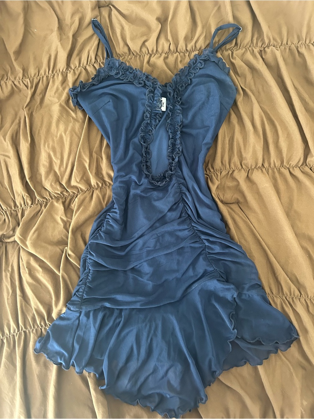 Princess Polly Dusky Blue Ruffled Satin Mini Chemise